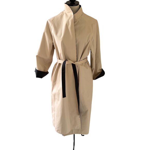 Stanbrooke Jackets & Blazers - Stanbrooke Womens Trench Coat Size M Black Tan Cotton Blend Reversible Vintage